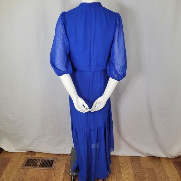 Taylor Royal Blue V-Neck Hi-Low Blouson Style‎ Midi Dress Size S - Picture 3 of 11